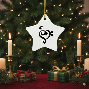 Musician Music Heart - Treble Bass Clef Ceramic Tree Decoration
