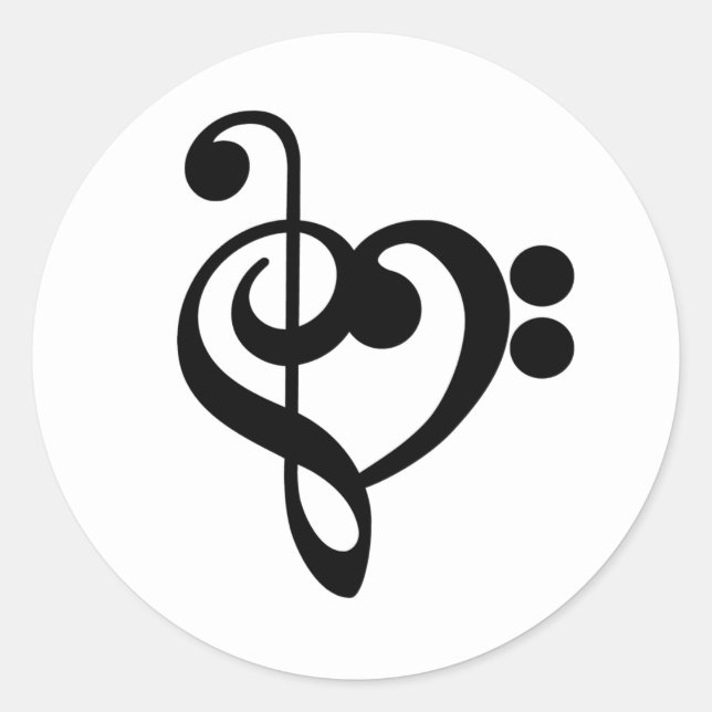 Musician Music Heart - Treble Bass Clef Classic Round Sticker (Front)