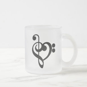 Musician Music Heart - Treble Bass Clef Frosted Glass Coffee Mug