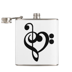 Musician Music Heart - Treble Bass Clef Hip Flask