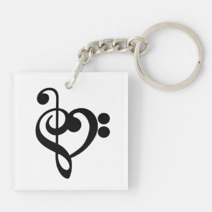 Musician Music Heart - Treble Bass Clef Key Ring