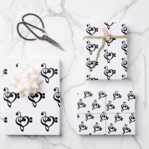 Musician Music Heart - Treble Bass Clef Wrapping Paper Sheet