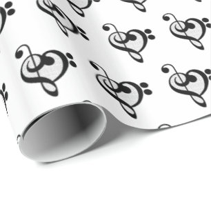 Musician Music Note Pattern Heart Wrapping Paper