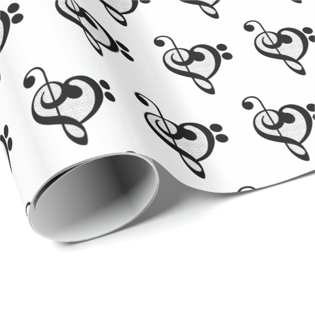 Musician Music Note Pattern Heart Wrapping Paper (Roll Corner)