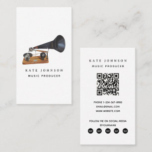 Musician Music Producer Gramophone QR Code Business Card