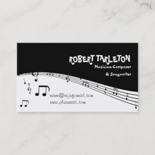 Musician music staff stave black, white business card