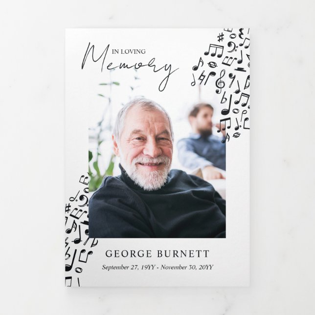 Musician Music Teacher Notes Funeral Program Tri-Fold Programme (Cover)