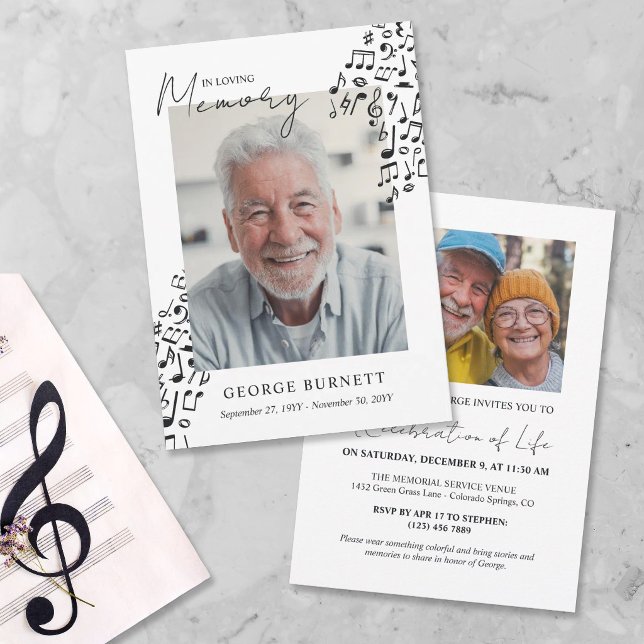 Musician Music Teacher Notes In Loving Memory Invitation (Creator Uploaded)