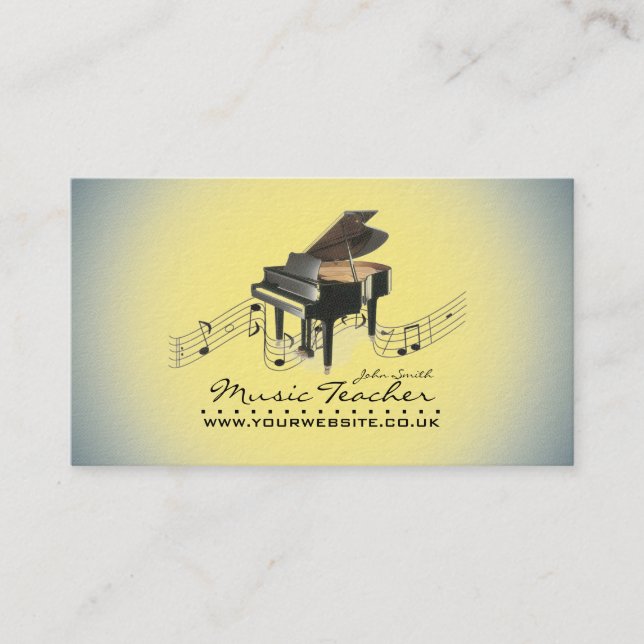 Musician/Music Teacher (Piano 1) Yellow BG Business Card (Front)