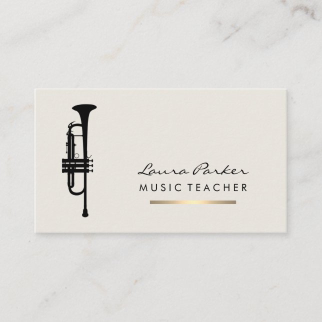 Musician Music Teacher Trumpet instrument Gold Business Card (Front)