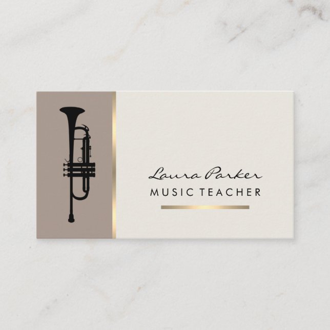 Musician Music Teacher Trumpet instrument Gold Business Card (Front)