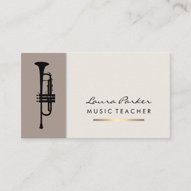 Musician Music Teacher Trumpet instrument Gold Business Card (Front)