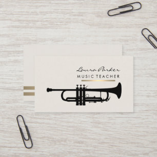 Musician Music Teacher Trumpet instrument Gold Business Card