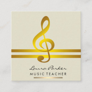 Musician Music Teacher with Musical Notes in Gold Square Business Card