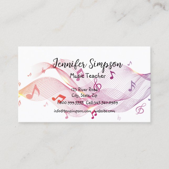 Musician Musical Music Notes Teacher Band Singer B Business Card (Front)