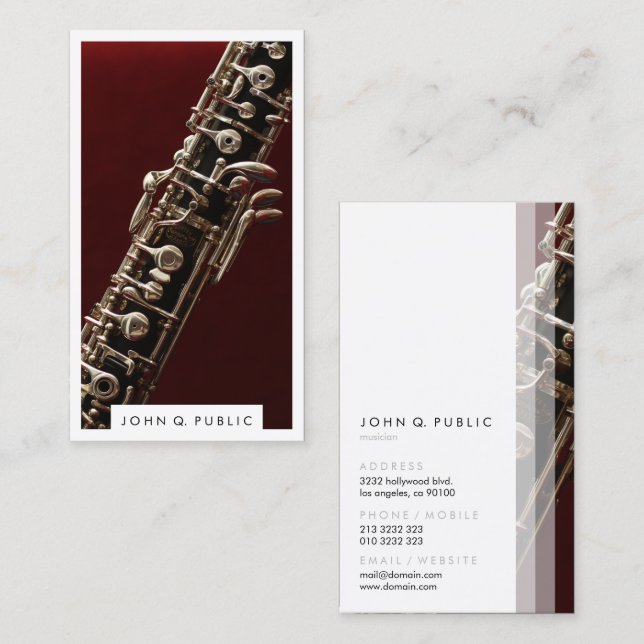 Musician Oboe Photograph Business Card (Front/Back)