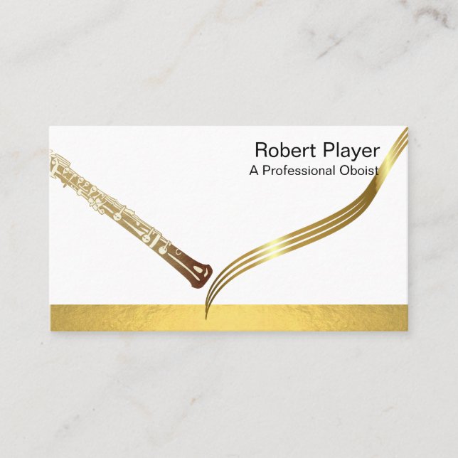 Musician Oboist Player Music Gold Oboe Waves  Business Card (Front)