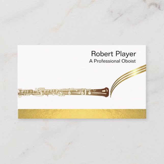 Musician Oboist Player Music Gold Oboe Waves  Business Card (Front)