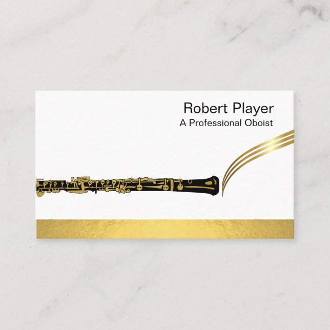 Musician Oboist Player Music Gold Oboe Waves  Business Card (Front)