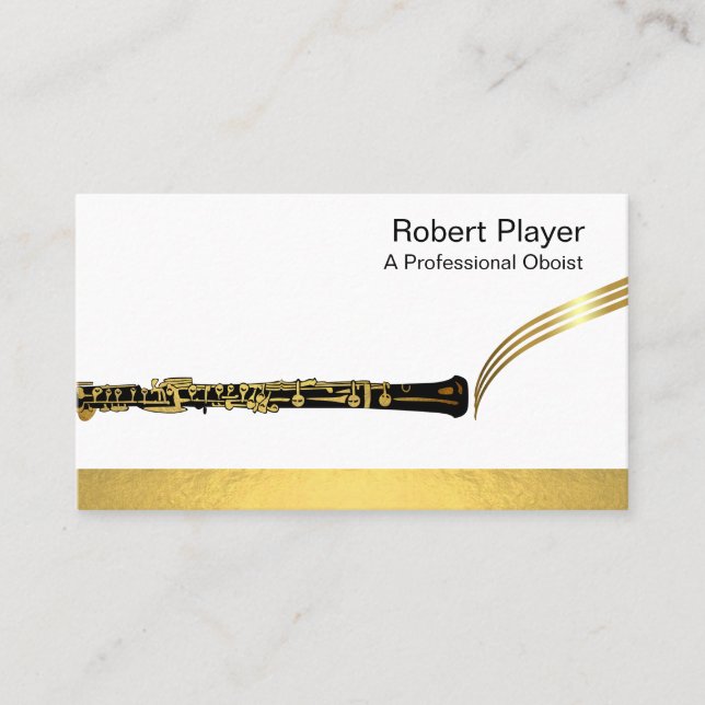Musician Oboist Player Music Gold Oboe Waves  Business Card (Front)