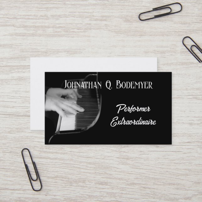 Musician Performer Elegant Black White  Business Card (Front/Back In Situ)