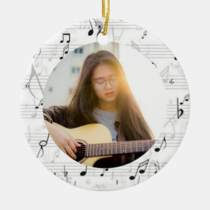 Musician Photo black and white Music note Ceramic Tree Decoration