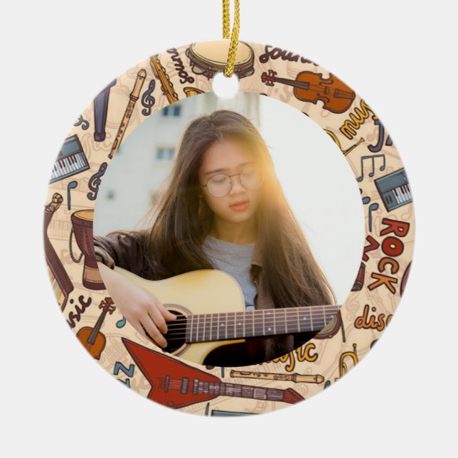 Musician Photo Music notes instruments Ceramic Tree Decoration (Front)