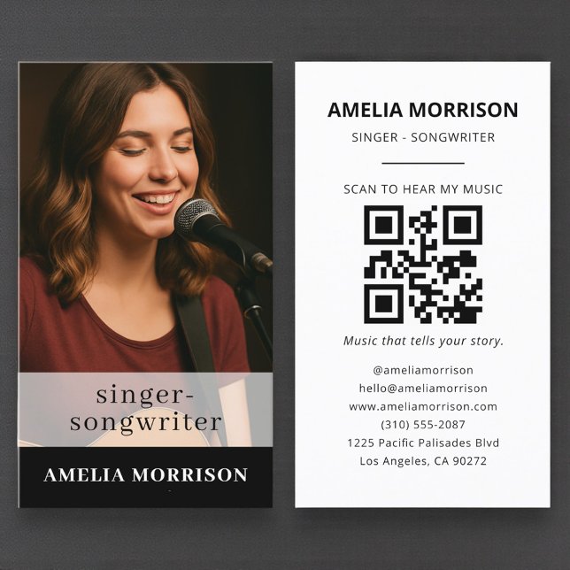 Musician Photo QR Code Singer Songwriter  Business Card (Creator Uploaded)