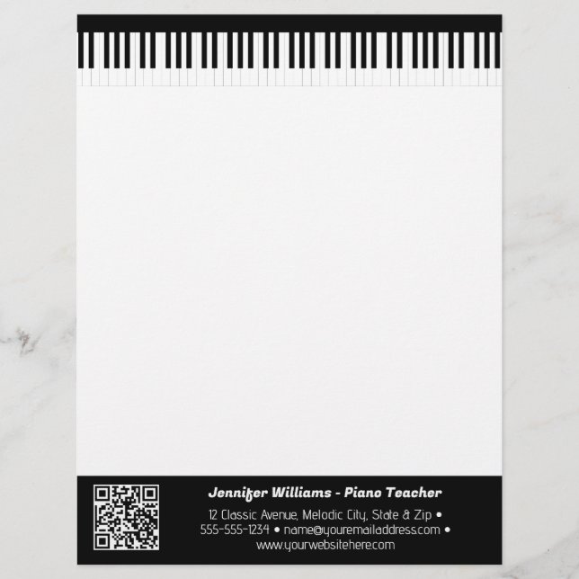 Musician Piano Keys Music Business QR Code Custom Letterhead (Front)