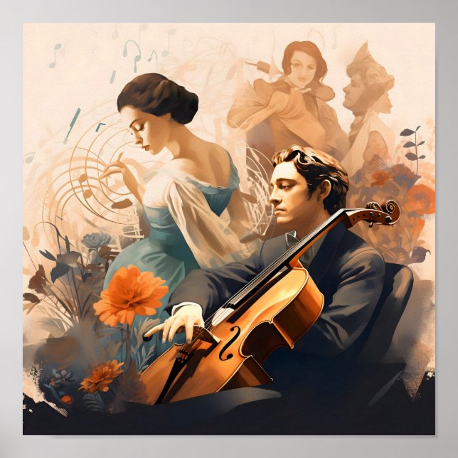 Musician Playing Cello Poster (Front)