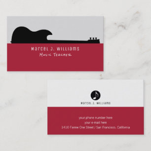 musician red business card with black guitar
