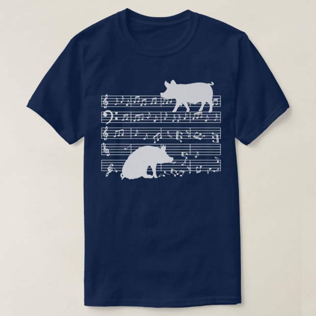 Musician Sheet Music Design with Pig on Music Note T-Shirt (Design Front)
