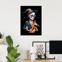 Musician Skeleton Saxaphone Poster Wall Decor