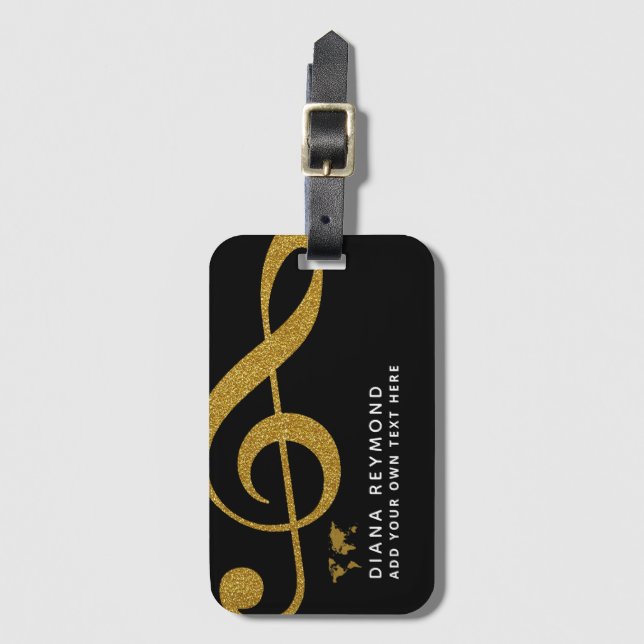 musician travel gold treble clef black luggage tag (Front Vertical)
