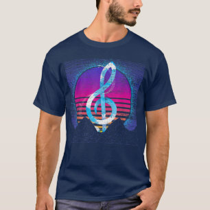 Musician Treble Clef Synthwave 80s Vaporwave Retro T-Shirt