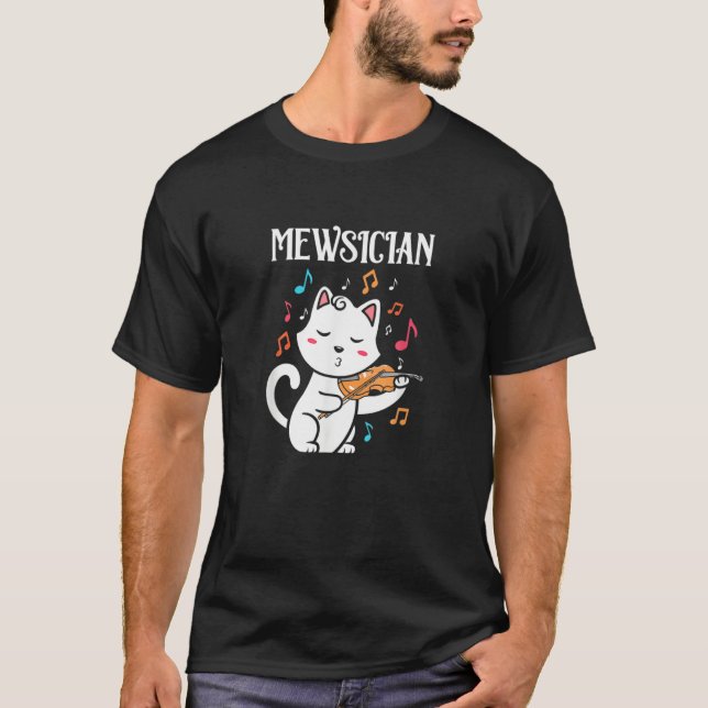 Musician Violin Mewsician Cat Design T-Shirt (Front)