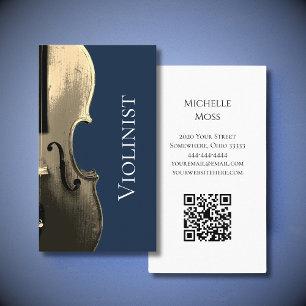 Musician Violin Performer QR code Navy Blue   Business Card