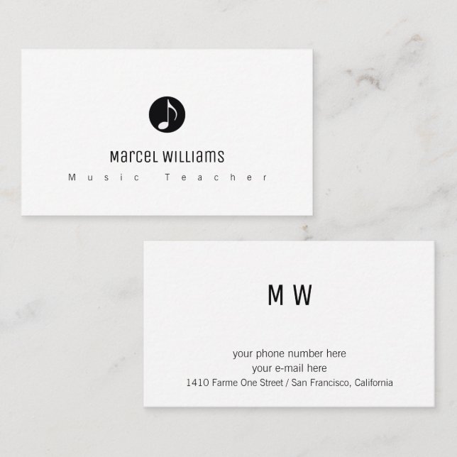 Musician white business card with music note (Front/Back)