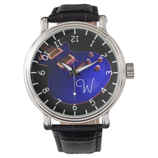 Musician's Cool Blue Sparkle Electric Rock Guitar Watch (Front)