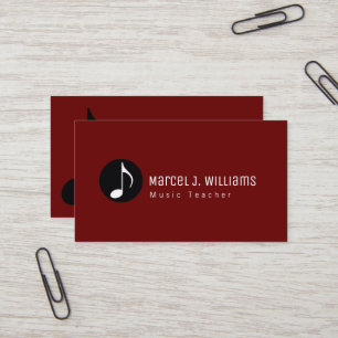 Musicians Dark Red Business Card With Musical Note