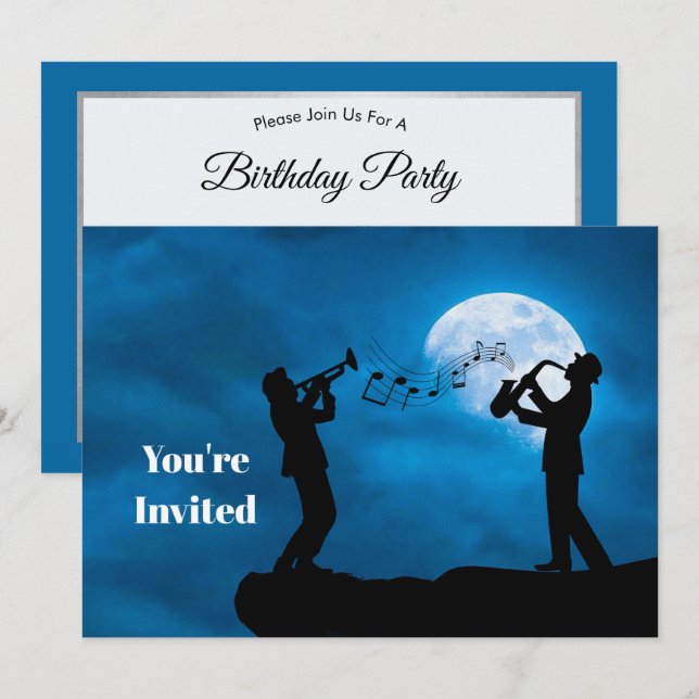 Musicians Full Moon Silhouette Birthday Invitation (Front/Back)