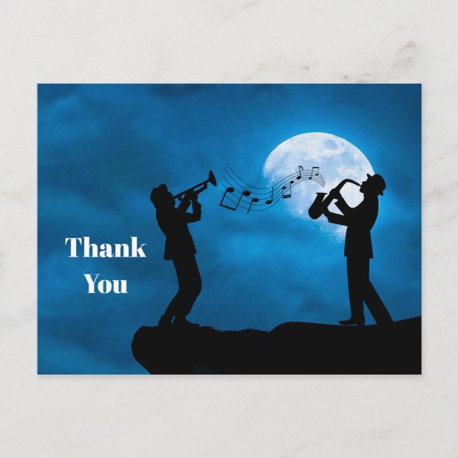 Musicians Full Moon Silhouette Thank You Postcard (Front)