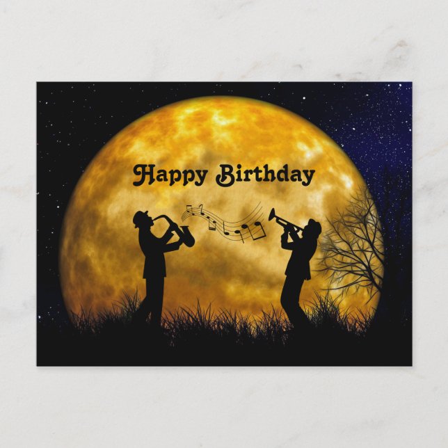 Musicians Full Moon Watercolor Birthday Postcard (Front)