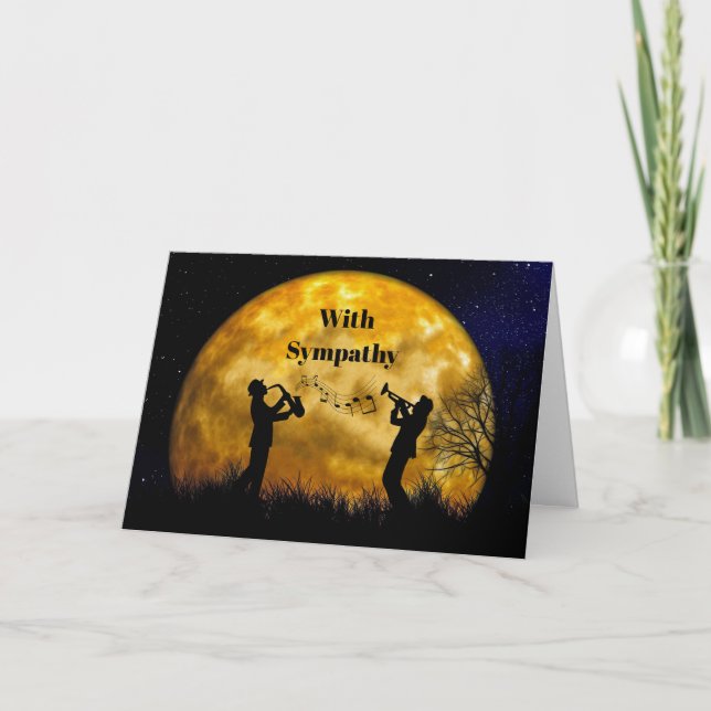 Musicians Full Moon Watercolor Sympathy Card (Front)