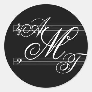 Musicians in love monogram logo classic round sticker