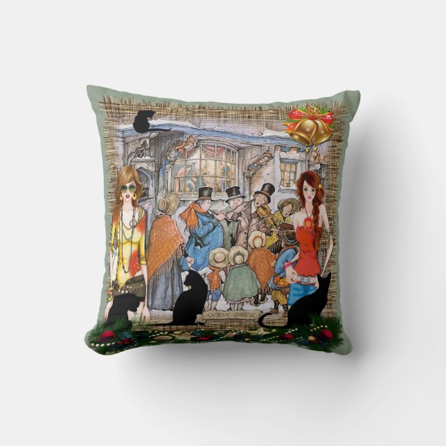 Musicians in old Amsterdam during Christmas Cushion (Front)