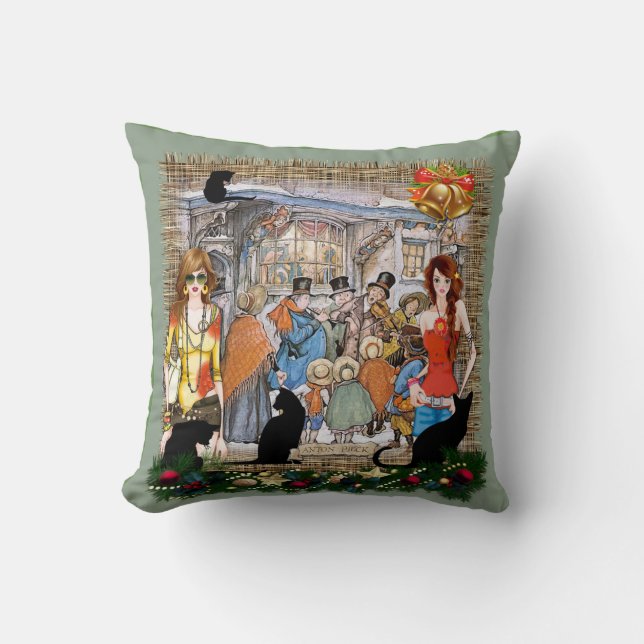 Musicians in old Amsterdam during Christmas Cushion (Front)