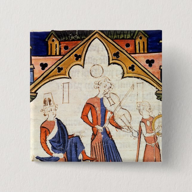 Musicians Playing a Viola and a Tambourine 15 Cm Square Badge (Front)