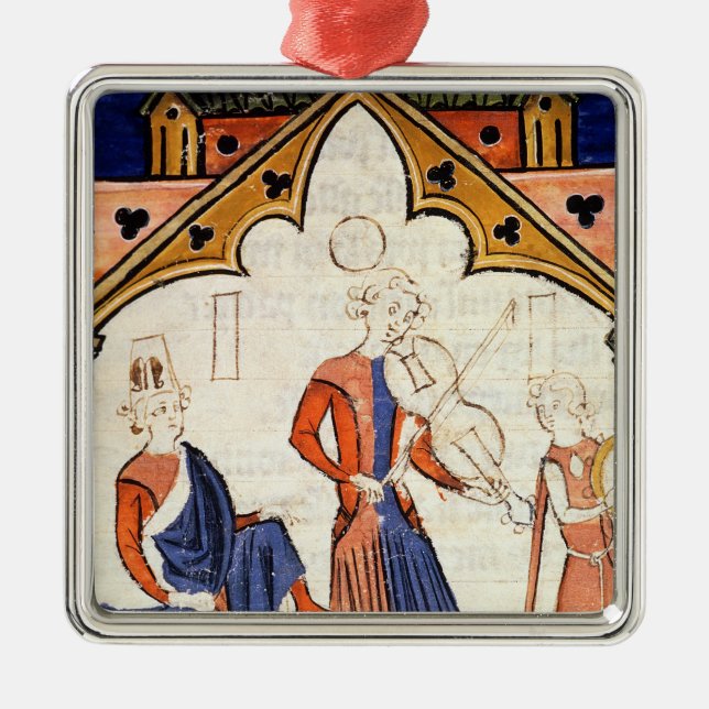 Musicians Playing a Viola and a Tambourine Metal Tree Decoration (Front)