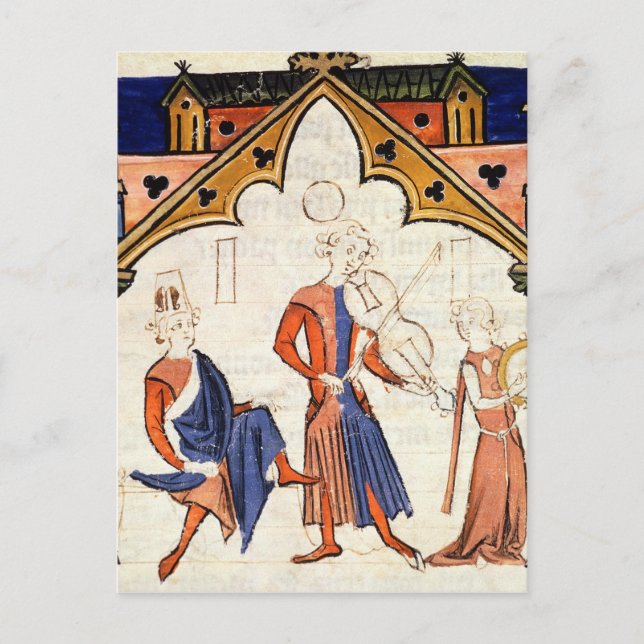 Musicians Playing a Viola and a Tambourine Postcard (Front)